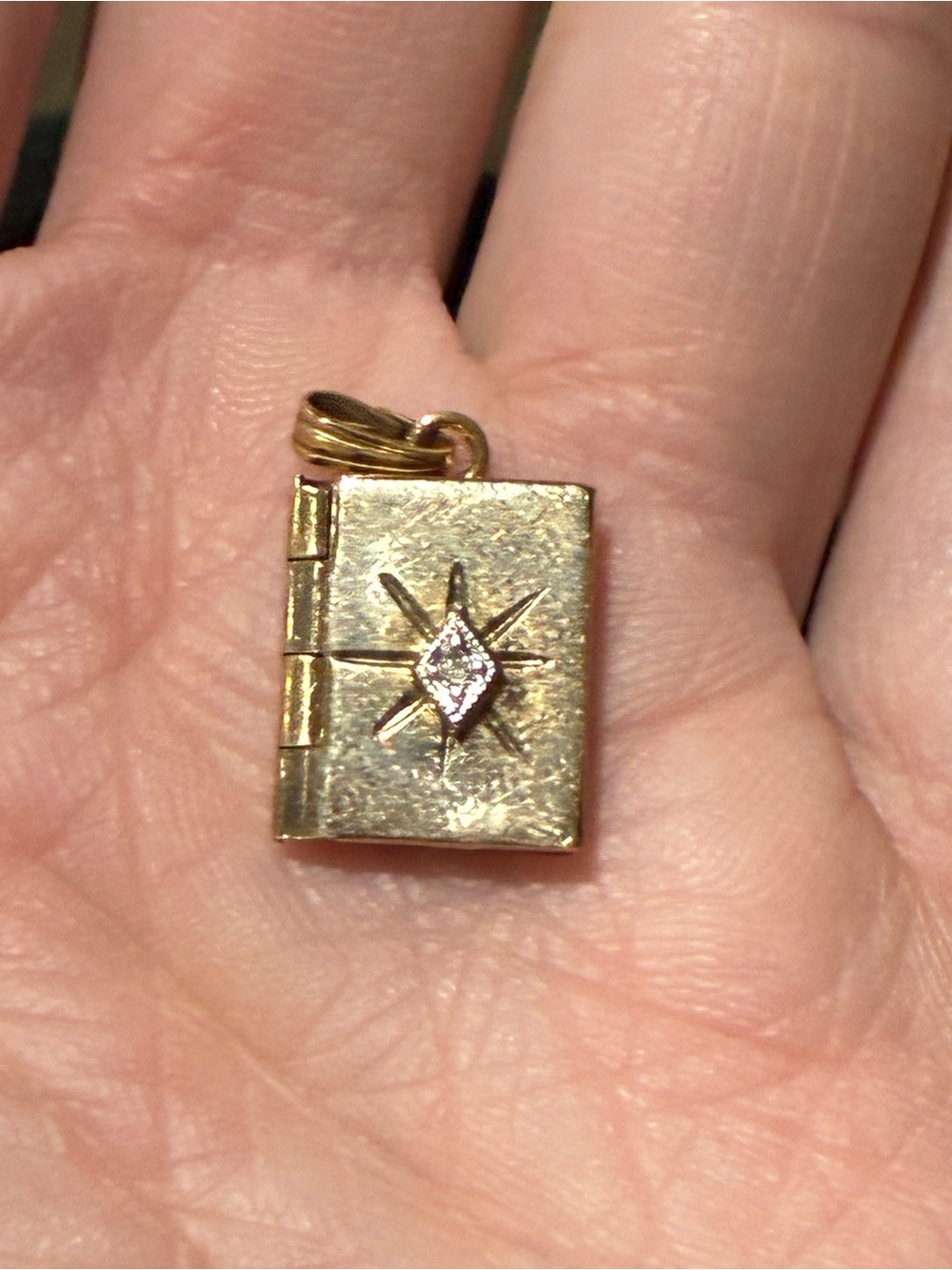 Antique Gold Plate over Sterling Diamond Book Locket Pendant